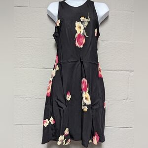 Vintage 90s / Y2K Black Floral Dress Midi Bias Cut Size M Grunge Retro